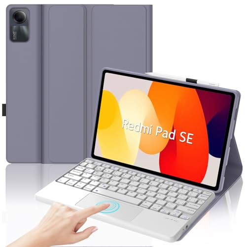IVEOPPE Funda Teclado para Xiaomi Redmi Pad SE 11 Pulgada 2023 | Capa Keyboard Touchpad QWERTY Español Ñ, Bluetooth Magnético Desmontable Recargable Teclado con Portalápices, Violeta gris