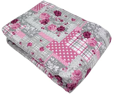 Tata Home Trapuntino Mezza Stagione Leggero Piazza Mezza 210x250 cm Copriletto Trapuntato Primaverile Estivo Quilt Autunnale Moderno Elegante Dis.66 Rosa
