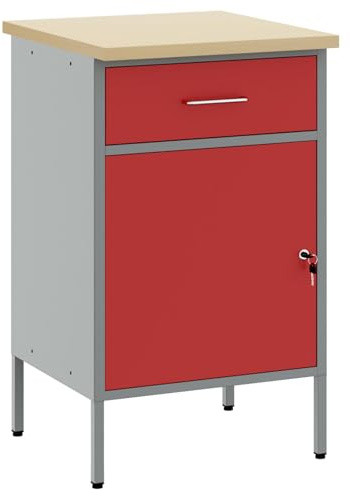 vidaXL Werkbank Rot und Grau 50 x 55 x 85 cm Ingenieure Holz und Stahl | Mit einer abschließbaren Tür kannst du deine Wertsachen sicher verstauen,