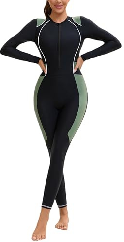 SEAUR Womens Full Body Rash Guard 50+ UPF Swimsuit Long Sleeve One Piece Bathing Suit with Built in Bra Swimwear