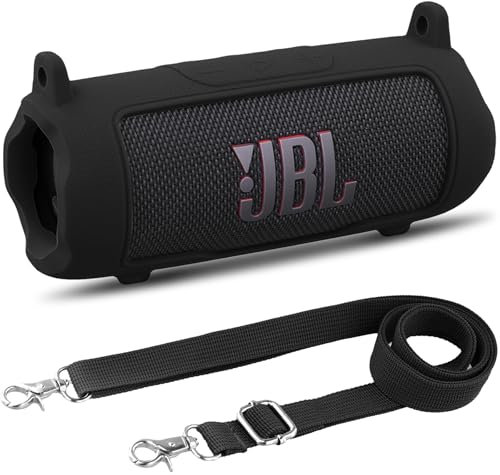 Khanka para JBL Flip 7 Funda Protectora de Silicona con Correa Desmontable, Estuche Suave antigolpes para Altavoz Bluetooth portátil JBL Flip 7, Solo Funda (Negro)