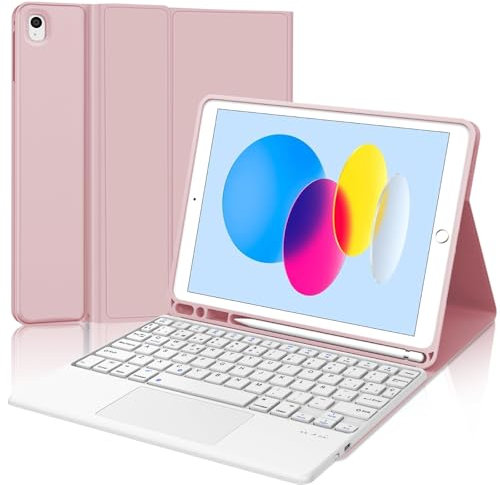 Tastiera per iPad A16 11/10 Generazione (2025/2022) con Touchpad, Cover con Tastiera per iPad 11 Gen 11 Pollici/10 Gen 10.9 Pollici, Magnetica QWERTY Keyboard, Custodia con Portapenna, Rosa chiaro