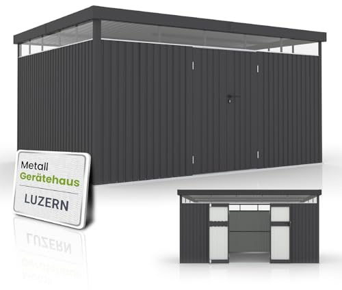 Juskys Gerätehaus Luzern XL - 12 m² - Metall Geräteschuppen mit Türen & Fenstern - wetterfest & abschließbar - Fahrradgarage, Gartenhaus - Anthrazit