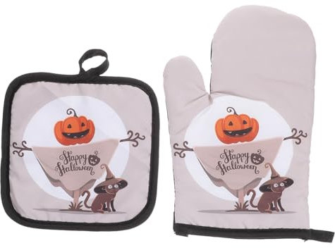 Ciieeo 1 Set Heat Insulation Anti- Halloween Oven Mitten Halloween Heat- Resistant Oven Mitt Halloween Hot Pads Halloween Non- Slip Oven Glove Oven Mitts Holder Polyester Beige