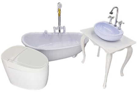 Puppenhaus-Badezimmerzubehör-Set im Maßstab 1:6 mit Miniatur-Badewanne, Toilette und Waschtisch Modell für 30,5 cm große Actionfiguren
