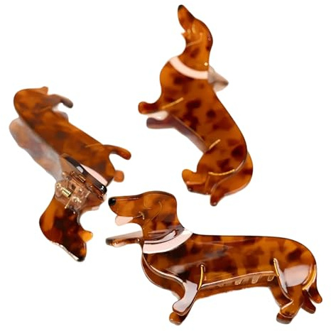 Pinza de Pelo Teckel para Mujer y Niña, Clip de Acetato de Alta Calidad con Forma de Perro Salchicha, Pasador Divertido y Elegante para Dackel Lovers, Accesorio de Peinado de 2,5 cm