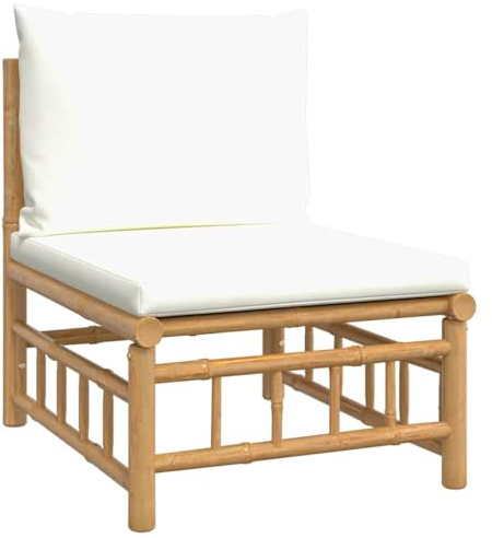 VIHHQGC Bambus Garten-Mittelsofa mit cremeweißen Kissen, modulares Lounge Sofa für den Außenbereich