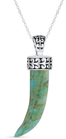 Bling Jewelry Schutz Zahn Amulett Blau Türkis Edelstein Cornicello Italienisches Horn L Chili Pfeffer Anhänger Halskette Westlicher Schmuck Für Frauen Für Männer Oxidiertes .925 Sterlingsilber Scroll