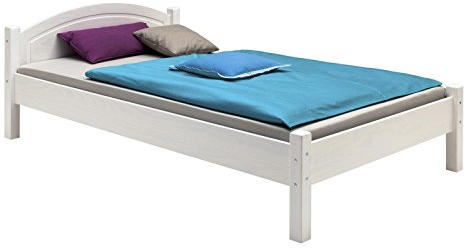 Massivholzbett Marie, Einzelbett in 100 x 200 cm, Bettrahmen aus Kiefer massiv in weiß, Bett mit Kopfteil