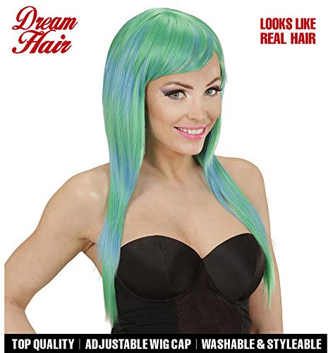 Widmann 04526 - Perücke Melange Fashion, Grün-Blau, Disco, Karneval, Mottoparty