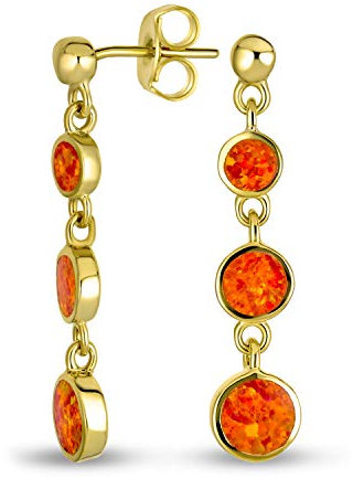 Geometrische Edelstein 3 Lünette Runde Scheibe Linear Orange Feuer Kreis Opal Ohrringe Für Frauen 14K Vergoldet .925 Sterlingsilber Baumeln