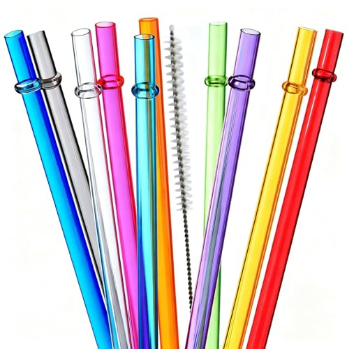 ALINK 10.5 Plastic Reusable Straws, 10 Pack Colorful Tritan Tumbler Straws | 10 Colors Long Hard Replacement Straws with Brush for 16OZ-32 OZ Tumblers, Mason Jars, Stanley, YETI, Starbucks, BPA Free