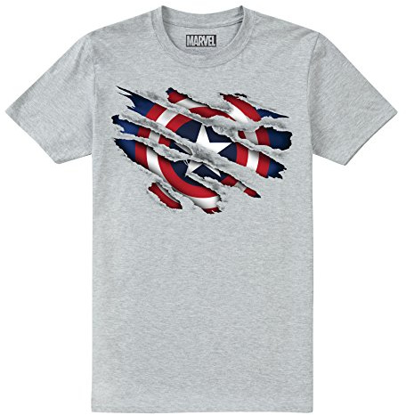 Boy's Captain America Torn Shield Marvel T Shirt, Grey Heather,10-12 Years UK