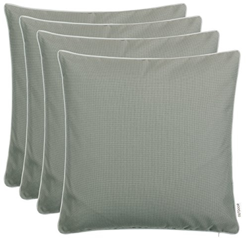 Brandsseller 4er Set Outdoor Kissen 45x45 cm – Wetterfeste Zierkissen mit Paspel – Wasserabweisende Gartenkissen & Dekokissen für draußen – Sofakissen für Balkon & Terrasse – Taupe