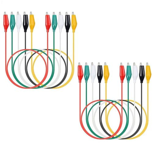 Aofan 10PCS Alligator Clips Test Leads Set - 18 AWG Jumper Wires with 5 Color-Coded PVC Cables, 50cm Double Ended Crocodile Clips for Electrical Testing