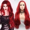Xiweiya Lace-Front-Perücke, rote Farbe, für Damen, Meerjungfrau, lang, gewellt, hitzebeständige Faser, Synthetik-Perücke, Seitenscheitel, natürlich aussehend, Cosplay, Party, Makeup