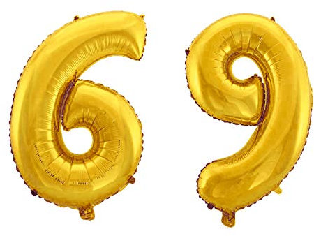 WeAreAwesome Folien-Ballon Luft-Ballon Zahl 69 Gold 60CM XL Aufpusten Geburtstag Jubiläum Jahrestag Feier