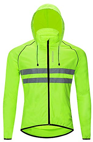 WOSAWE Veste de Cyclisme avec Capuche Cachée, Hauts de Vélo de Montagne Haute Visibilité Coupe-vent pour Randonnée, Course, Camping, Équitation (Vert, L)
