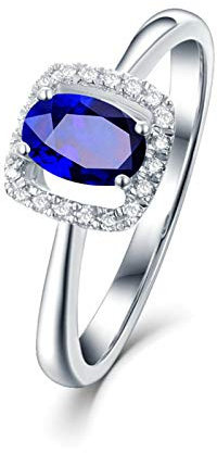 Daesar 18K Weißgold Ring für Damen Quadrat mit 1.36ct Oval Saphir Verlobungsringe Weißgold Hochzeitsring Diamant