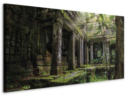 B&D XXL - Wandbilder XXL Architektur 150x60cm 5 tlg - Wand Deko Leinwand Bilder Groß Wanddeko Wohnzimmer Schlafzimmer Kunstdrucke - Tempel Preah Khan d-B-0323-b-m