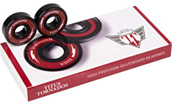 TITUS Tornados Skateboard Kugellager ABEC 7 mit High-Speed Nylon Halter und abnehmbaren Shields, Robuste Qualitäts Lager aus High-Grade GCR 15 Chromstahl, 8 Kugellager und 4 Spacer auch für Longboard