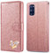 QLTYPRI Samsung Galaxy S20 Plus Hülle, Glitzer Handyhülle PU Ledertasche TPU Etui Handschlaufe Kartenfach mit Eingelegten Liebe Herz Diamond Flip Schutzhülle für Samsung Galaxy S20 Plus - Rosegold