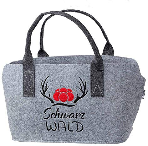 GILDE Filztasche mit Schwarzwald Logo als Einkaufstasche/Holztasche/Strandtasche – reißfest & trägt viel Gewicht – polstert Ihre Einkäufe sicher ab und besitzt viel Stauraum (Schwarzwald Hellgrau)