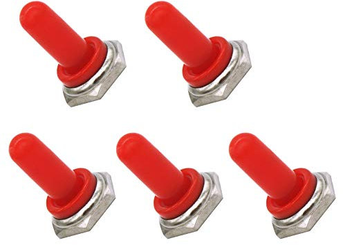 mxuteuk 5 Stück Rot 12mm Gummi Kipphebel Kippschalter Knopf Hut Wasserdichte Kofferraumabdeckung Kappe TEN-MZ-R