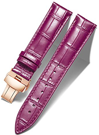 BINLUN Leder Uhrenarmband Lederarmband Ersatz Uhrenarmbänder für Herren Damen mit Silber/Gold/Roségold Schmetterling Faltschließe 12-24mm(18mm Amaranth-Roségold Schnalle)