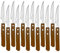 Juego de 12 Cuchillos chuletero de Mesa con Mango de Madera Natural, Cuchillo de Carne Acero Inoxidable - Hoja de Microdentado