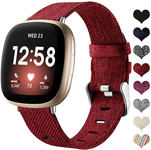 Ouwegaga Gewebtes Armband kompatibel mit Fitbit Versa 3/Fitbit Sense 1/2, atmungsaktives Nylongewebe, Ersatzarmband, kompatibel mit Fitbit Sense/Versa 3, klein, Rot