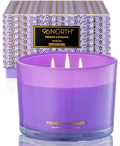 96NORTH Luxus Kerzen | Kerze Lavendel | 3-Docht Duftkerzen Im Glas | 100% Natürlicher Sojawachs | Brenndauer bis zu 40 Stunden | Hochzeitstag Geschenke für Frauen