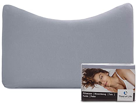 Hochwertiger Kissenbezug Einzelpack (Hellgrau Uni) für Nackenstützkissen Nuvia, EnergyON/VITALice - Mako-Baumwolle, Double Jersey, Oeko-Tex Zertifiziert, Kissenhülle mit Reißverschluss