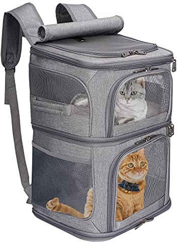 VOISTINO 2-in-1 Doppelter Haustier-Rucksack für kleine Katzen und Hunde, tragbare Haustier-Reisetasche, super belüftetes Design, ideal für Reisen/Wandern/Camping, Größe M