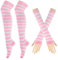 BundleMall Set di 2 paia di guanti lunghi in maglia a righe, calze a righe, leggings per feste in costume, Rosa e bianco., Etichettalia unica