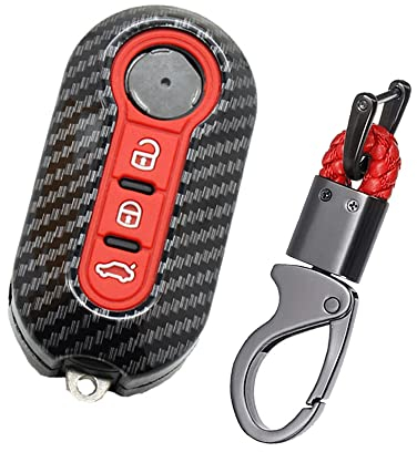 ontto Coque de clé de Voiture Rabattable Compatible avec Fiat 500 500C 500L 500X Qubo Panda Punto Lancia Ypslon Delta Grande Bravo Boîte à clés Protection de clés Porte-clés Couvercle 3 Boutons Rouge