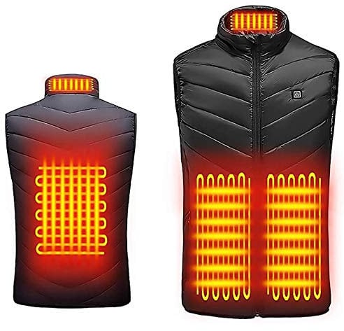 AMhomely Upgraded Heated Vest for Women Men,Outdoor Warm Clothing For Riding Skiing Fishing Charging Via 4 Heating Coat, S, Black