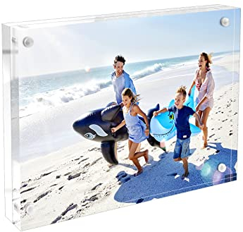 OTZRTIY Marco Fotos Acrílico 10 x 15 cm, Pantalla Imagen Magnética Doble Cara Escritorio Independiente Transparente Más Gruesa de 20 mm (10 x 15 cm (1pack))