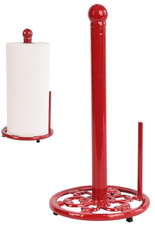 MINLUFUL Porte-essuie-tout en fonte vintage, avec base lestée, déchirement d’une seule main, pour les comptoirs de cuisines, rouge