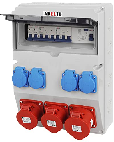 Baustromverteiler Wandverteiler 1x 32A 2x 16A 5-polig CEE 4x 230V Schuko FI-Schalter IP65