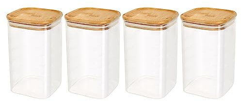 Schramm® 4 oder 5 Stück Vorratsgläser Set eckig mit Bambus Deckel in 6 verschiedenen Größen Vorratsdosen luftdicht Vorratsglas Aufbewahrungsglas, Größe:1200 ml