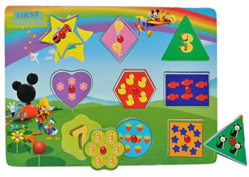 alles-meine.de GmbH Puzzle mit Griffen - Holzpuzzle/Legespiel - Mickey Mouse - Zahlen + Zählen/Griffe Griff - für Kinder Steckpuzzle - Formenpuzzle/Farbenpuzzle Maus aus Ho..
