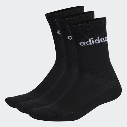 adidas Unisex Kinder Linear Crew Cushioned Socks 3 Pairs, Black / White, 5-6 Years