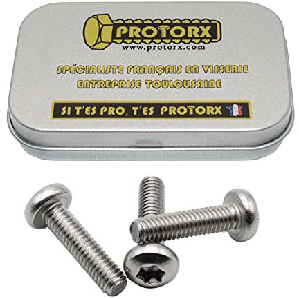 Torx Tête Bombée M4 x 16mm : Boîte 30 Pcs Visserie Inox pour Écrou Rondelle | Vis Cylindrique à Six Lobes Acier A2 | Métal Anti-Rouille - ISO 14583 | Boîte Rangement PROTORX