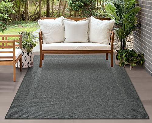 Mia´s Teppiche Malaga In- & Outdoor Teppich Flachgewebe, Modisches Design, Schicke Farben, für Balkon und Terrasse geeignet, Waschbar- und Witterungsbeständig, Anthrazit, 140 x 200 cm