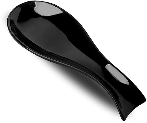 Hasense Spoon Rest for Stove Top, Large Ceramic Spoon Holder for Kitchen Counter, Cooking Utensil Rest for Spatula Ladle Spoon and Tong, Kitchen Spoon Rest for Home and Coffee Bar Accessories, Black