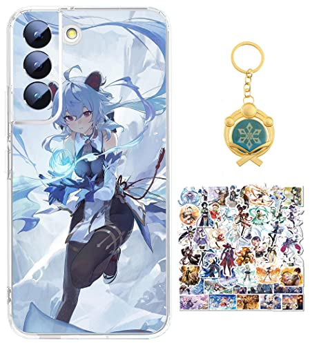 Genshin Impact Hülle für Samsung Galaxy S22 Anime Spiel Ganyu Handyhülle [Mit Schlüsselbund und 50pcs Aufkleber] Cartoons Transparent Silikon Case Hülle für Samsung Galaxy S22