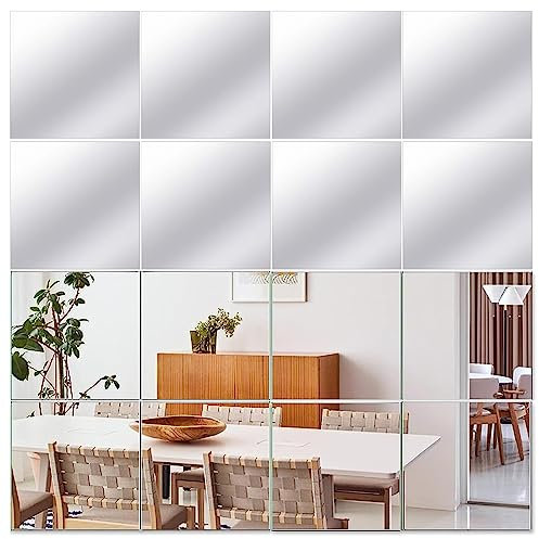 16 Espejo Adhesivo de Pared Puerta Armario, Espejo Pegatina Flexibles, Pegatinas de Pared Flexibles sin Cristal para Paredes de Cocina y baño, 16 Unidades de 6 Pulgadas