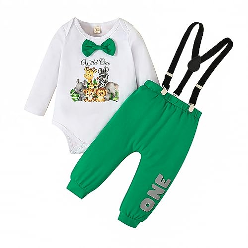 Qiraoxy Baby Junge 1. Geburtstag Outfits Fliege Strampler Hosenträger Hosen 3tlg Gentleman Kleidung Set Fotografie Requisiten Party Kleidung