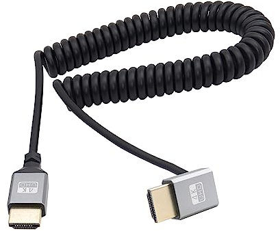 RIIEYOCA Câble d'extension en spirale UHD 4K coudé vers HDMI mâle vers HDMI mâle 18 Gbps High Speed 2.0 Prend en charge 4K @ 60 Hz, 1080p, ARC, 3D, extensible jusqu'à 1.5 m
